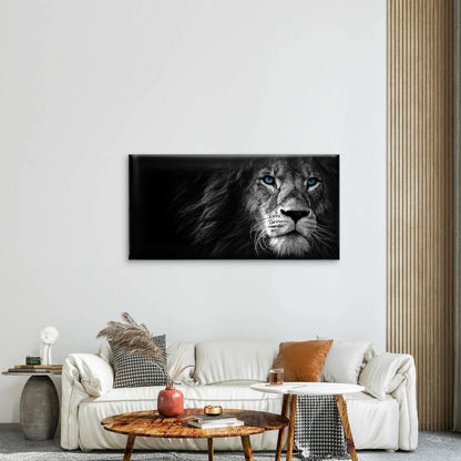 Black and White Lion Blue Eyes Wall Art Canvas Office Home Room Framed 120x60cm