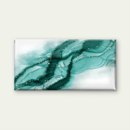 Teal Gold Fluid Waves Wall Art Canvas Office Home Room Framed 120x60cm