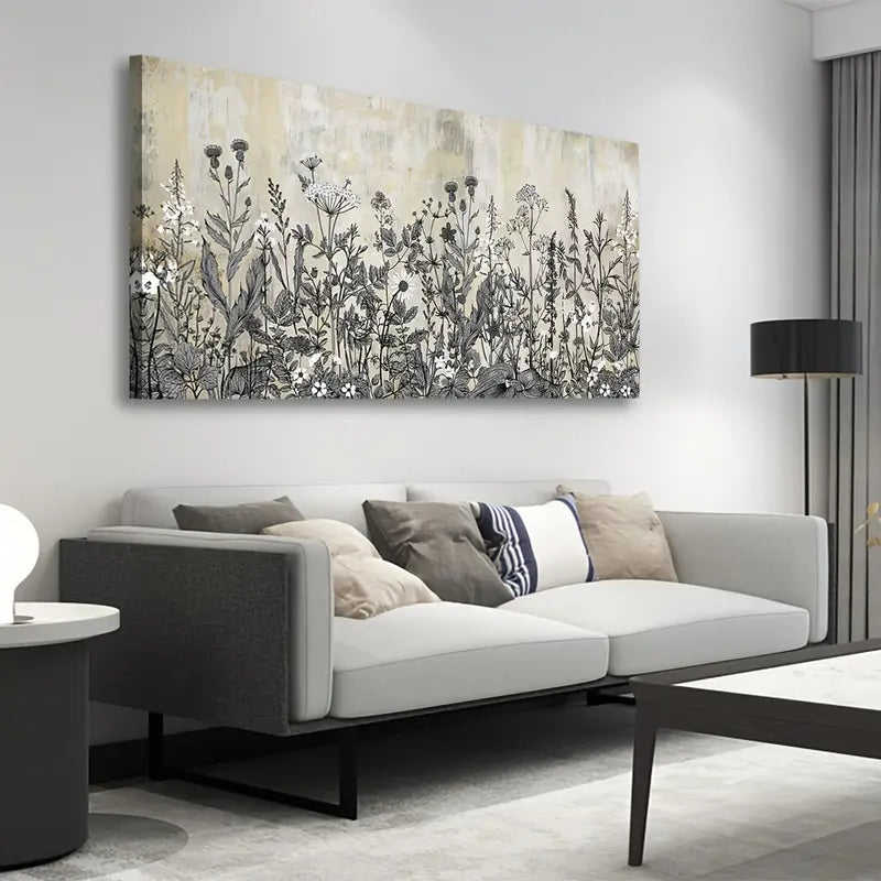 Botanical Rustic Beige Flower Plants Nature Wall Art canvas office home room framed 120x60cm - Bella Home Decor