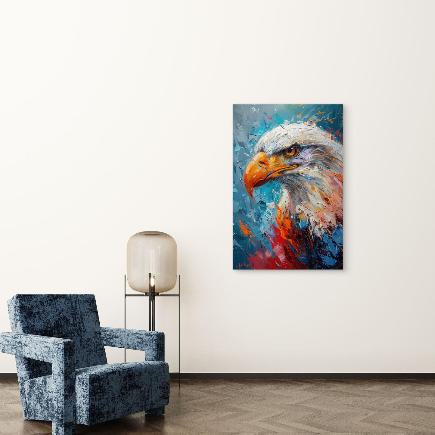 Abstract Oil Palette Knife Bald Eagle 40x60cm Metal Print Ready to Hang
