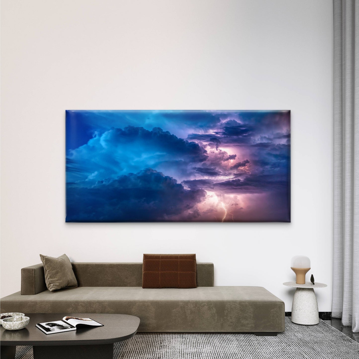Lightning Stormy Sky View Wall Art Canvas Office Home Room Framed 120x60cm