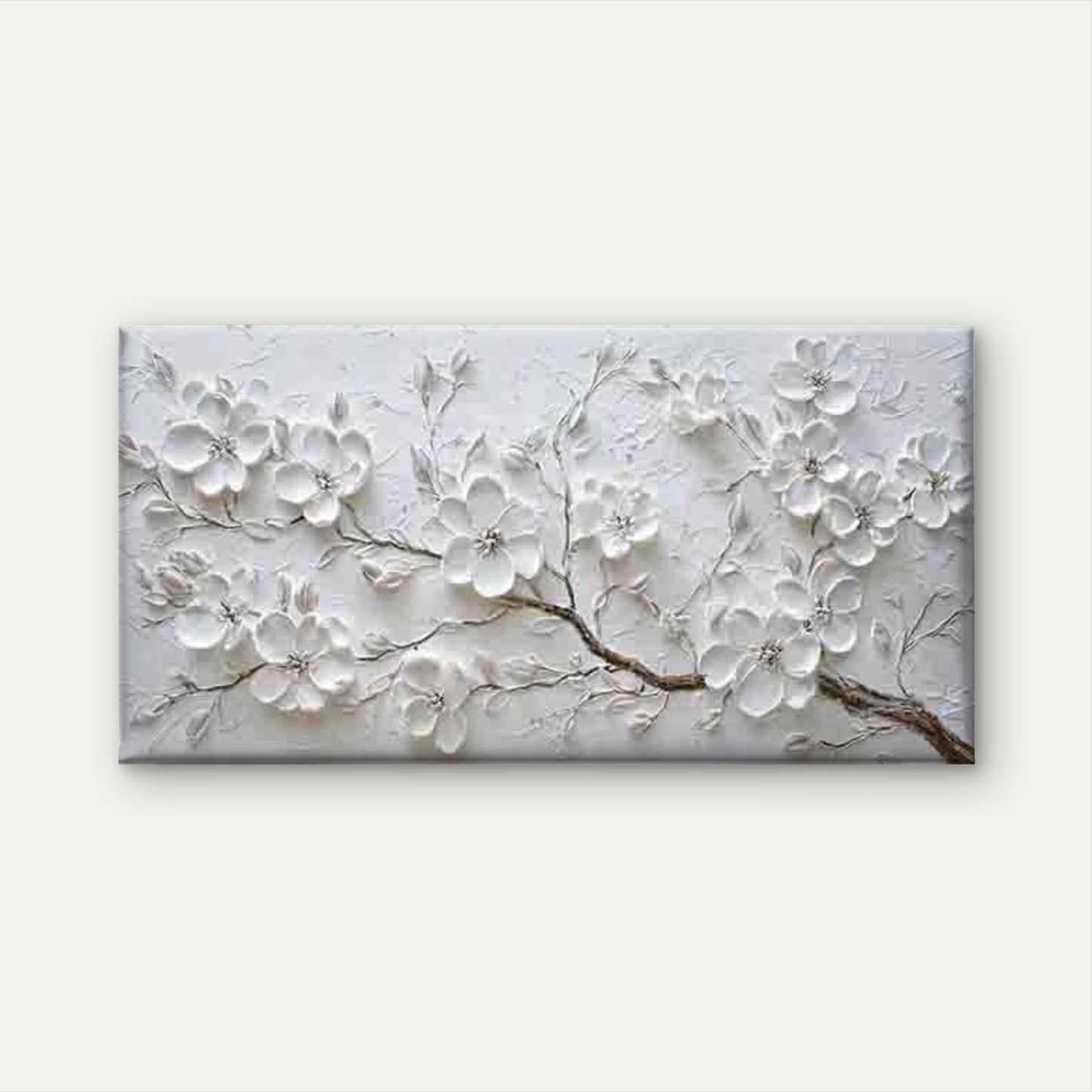 White Flowers on a Branch Wall Art Canvas Office Home Room Framed 120x60cm - Bella Home Decor