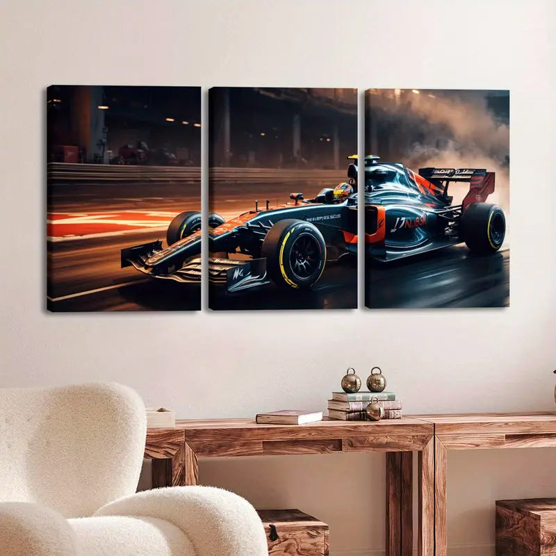 3pcs Car Design, Energetic & Bright Blue Metal Print Ready to Hang Art - Bella Home Decor