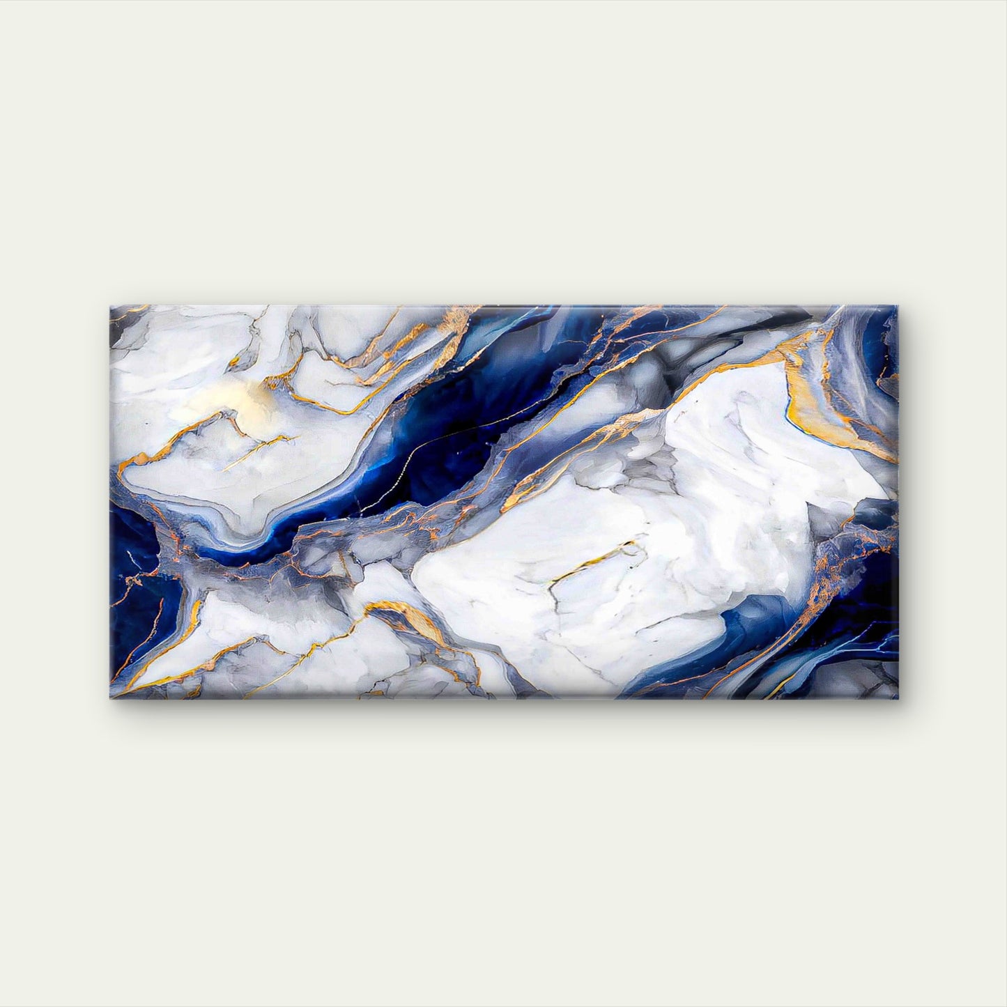 Abstract Marble Navy Blue White Wall Art Canvas Office Home Room Framed 120x60cm - Bella Home Decor