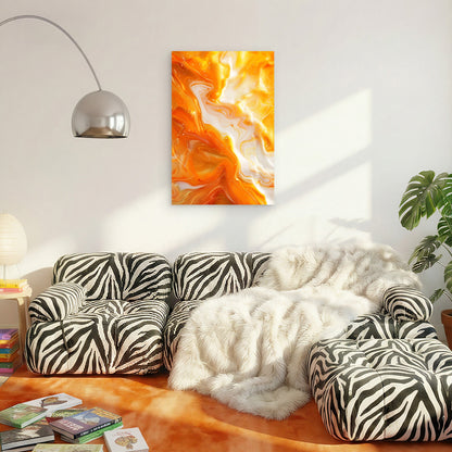 Aesthetic Vibrant Orange and White Fluid Art 60x90cm Metal Print Ready to Hang