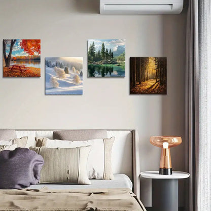 4pcs Seasonal Landscapes  Wall Art Canvas Framed