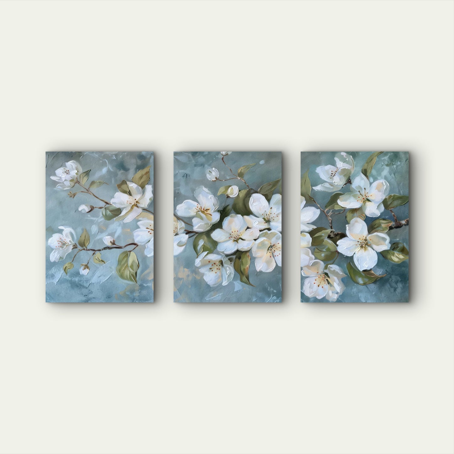3pcs Blossoming White Petals On Blue Canvas Wall Art Set Canvas Framed 50x70cm - High Quality Print 100% Australian Made Wall Canvas Ready to Hang - Bella Home Decor