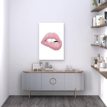 Soft Pastel Pink & White Minimalist Lip Metal Print Ready to Hang