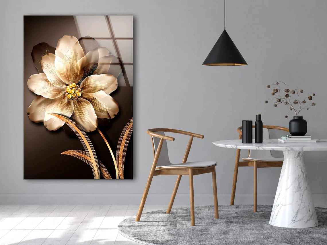 Gold Flower 3D Design UV Direct Aluminum Print Australian Made Quality