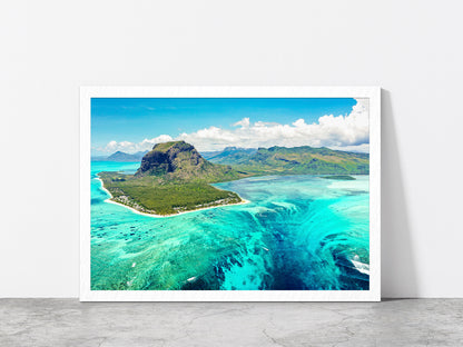 Mauritius Island With Beach Glass Framed Wall Art, Ready to Hang Quality Print Without White Border White