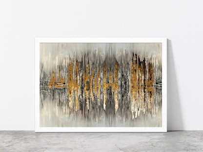 Grey & Gold Abstract Painting Glass Framed Wall Art, Ready to Hang Quality Print Without White Border White