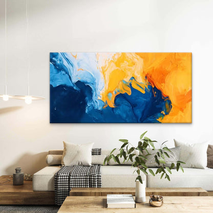 Vibrant Blue & Orange Dynamic Wall Art Canvas Office Home Room Framed 120x60cm