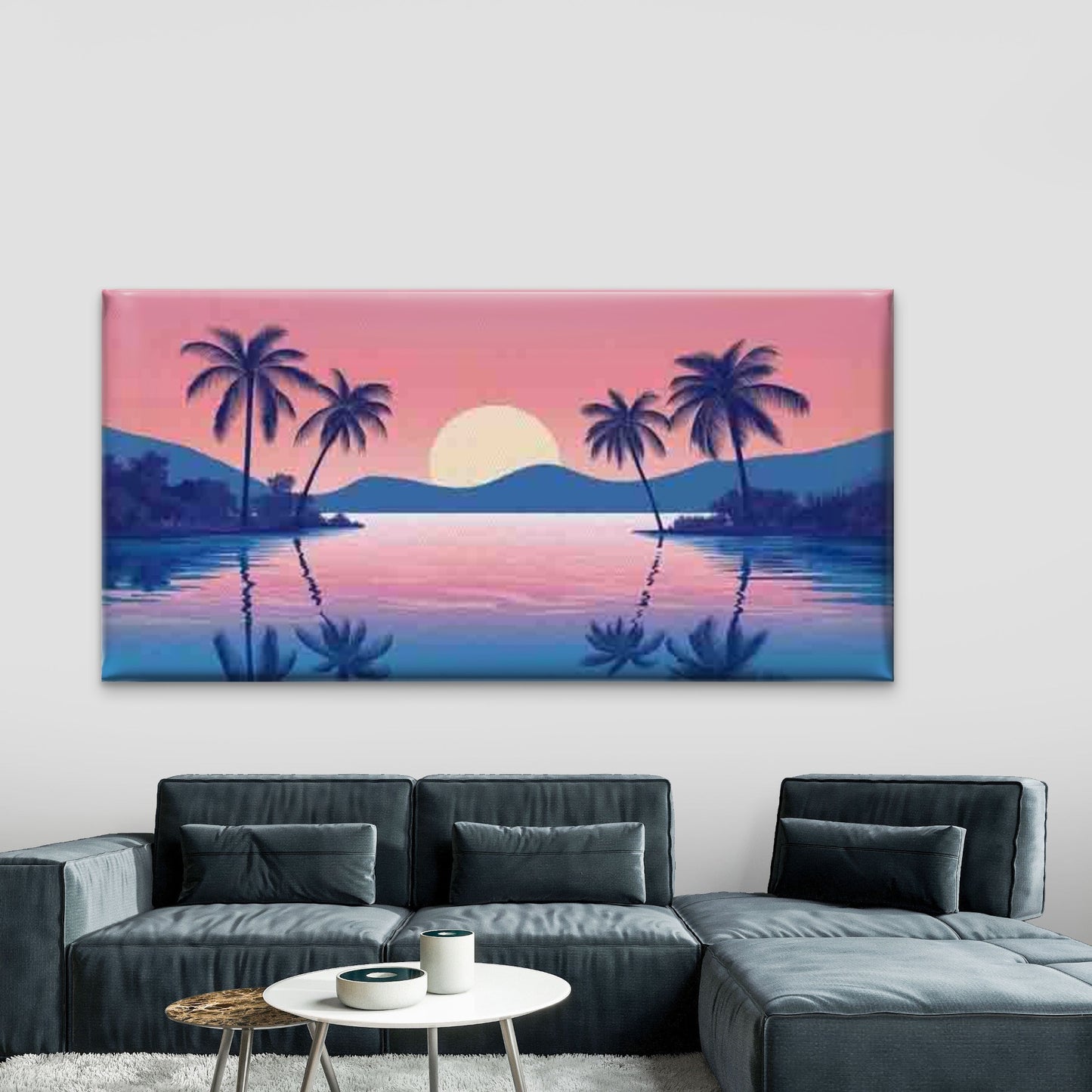 Tropical Sunset Landscape Wall Art Canvas Office Home Room Framed 120x60cm