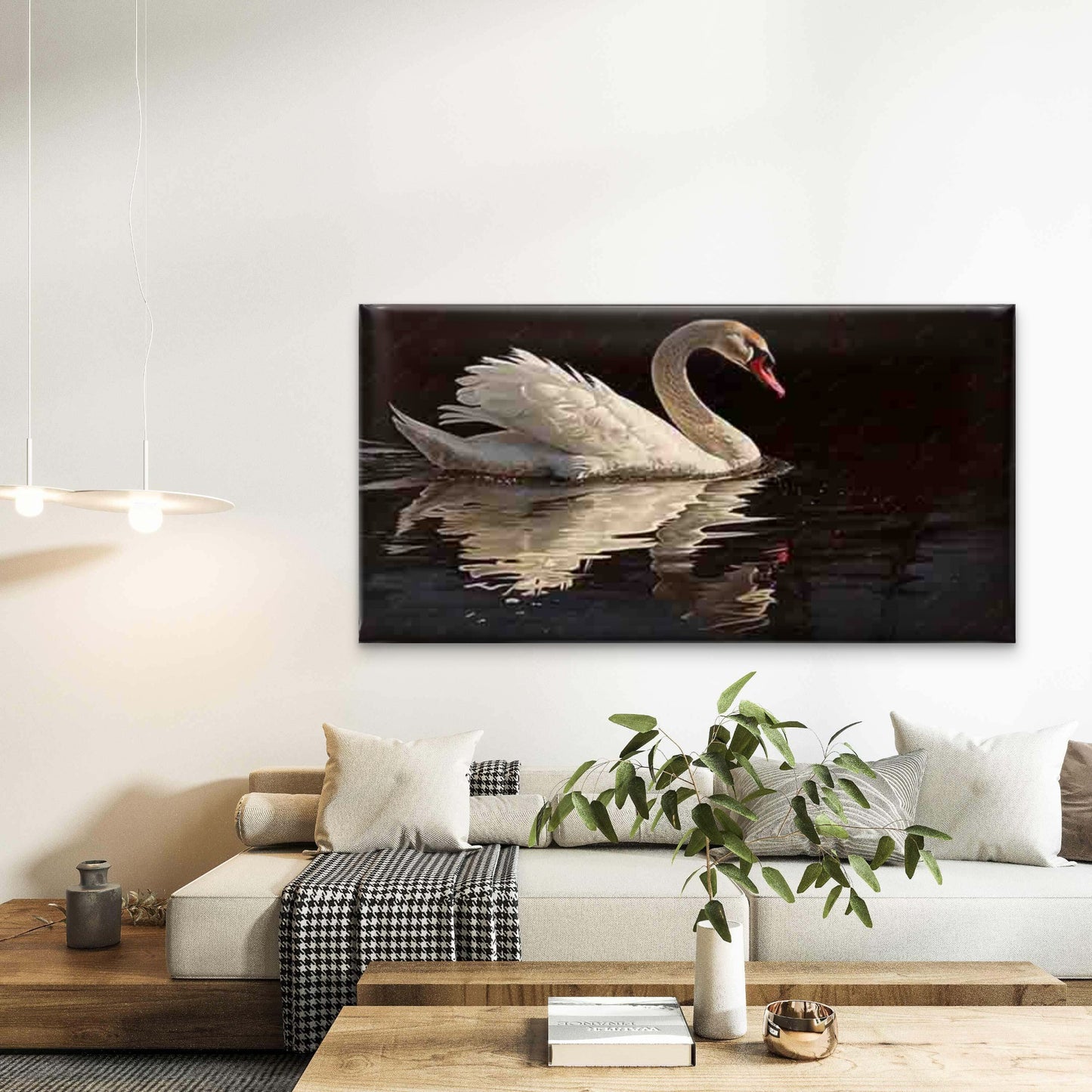 Featuring a White Swan Wall Art Canvas Office Home Room Framed 120x60cm - Bella Home Decor