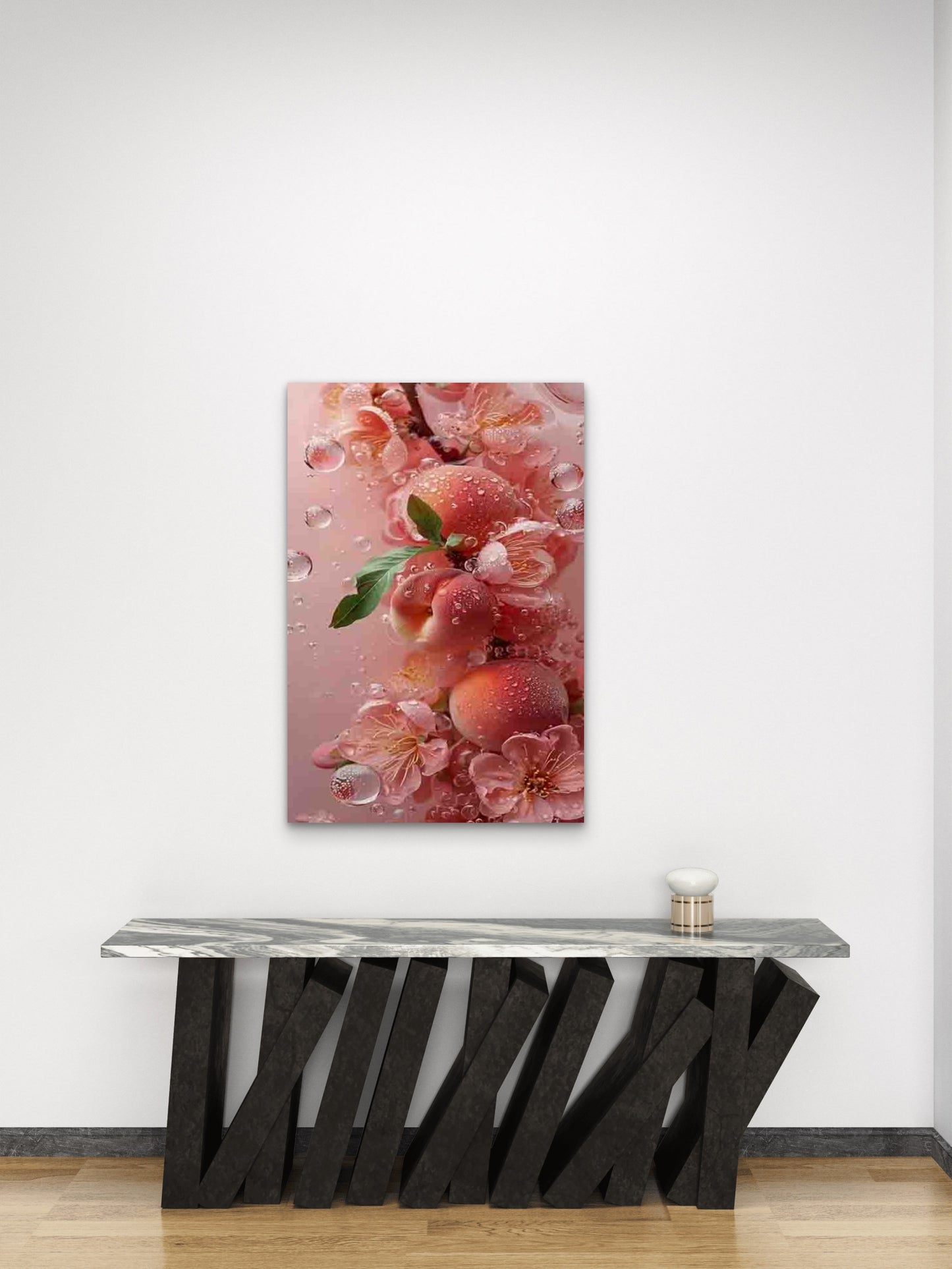 Vibrant Peach Blossom & Juicy Peaches 60x90cm Metal Print Ready to Hang