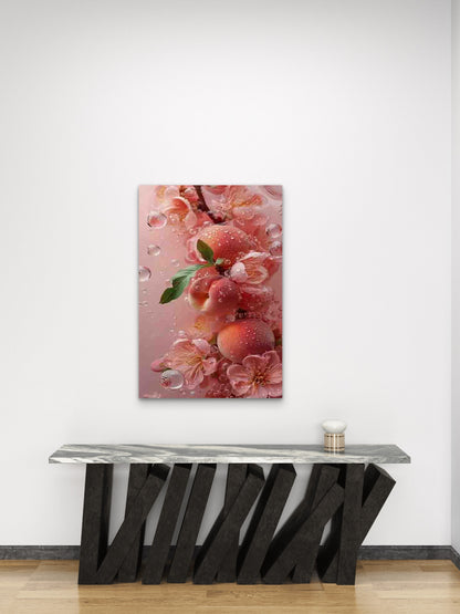 Vibrant Peach Blossom & Juicy Peaches 60x90cm Metal Print Ready to Hang