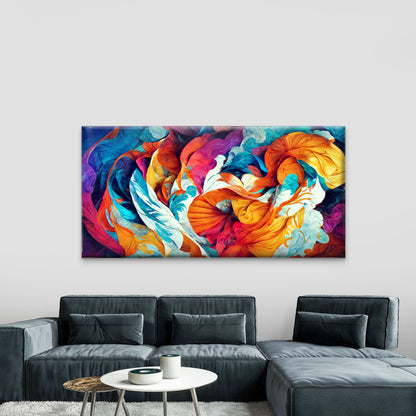 Vibrant Flowing Abstract Fabric Wall Art Canvas Office Home Room Framed 120x60cm