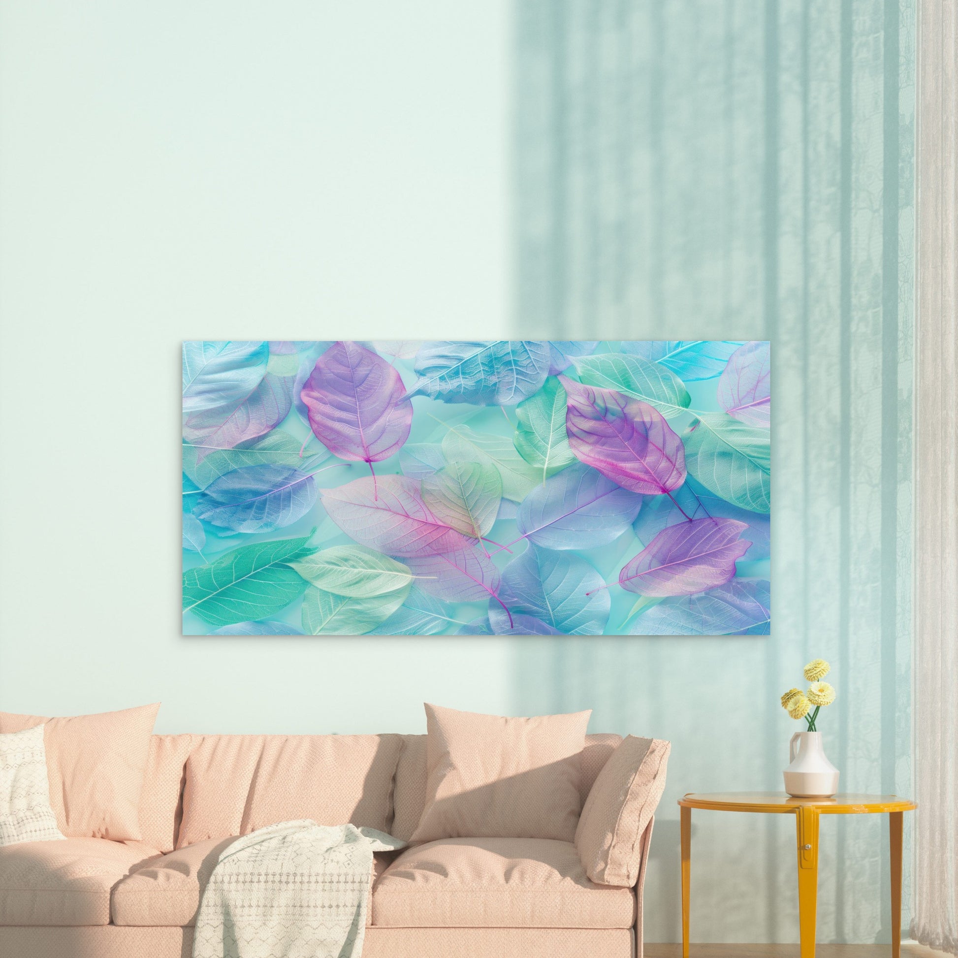 Violet Mist Pastel Leaves Wall Art Canvas Office Home Room Framed 120x60cm - Bella Home Decor