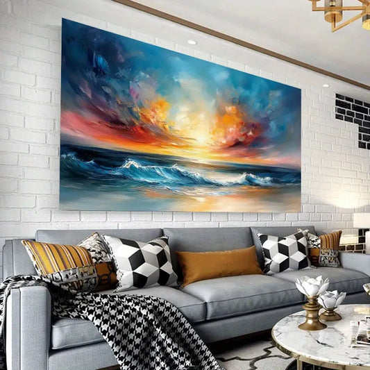 Ocean Sunset Seascape Abstract Coastal Beach Waves Wall Art wall canvas office home room framed 120x60cm
