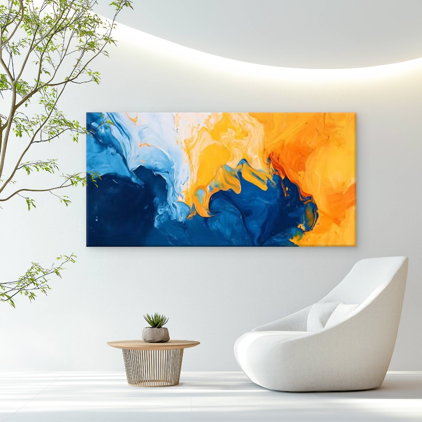 Vibrant Blue & Orange Dynamic Wall Art Canvas Office Home Room Framed 120x60cm