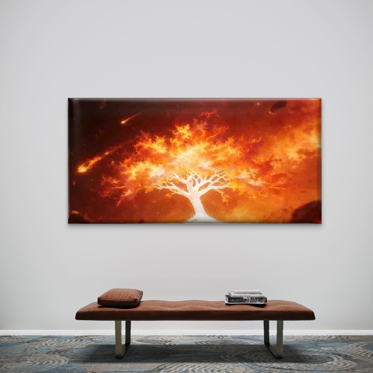 Burning Fire Tree in Space Wall Art Canvas Office Home Room Framed 120x60cm