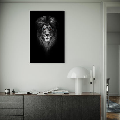 Majestic Male Lion Face Dark Mane Predator 40x60cm Metal Print Ready to Hang