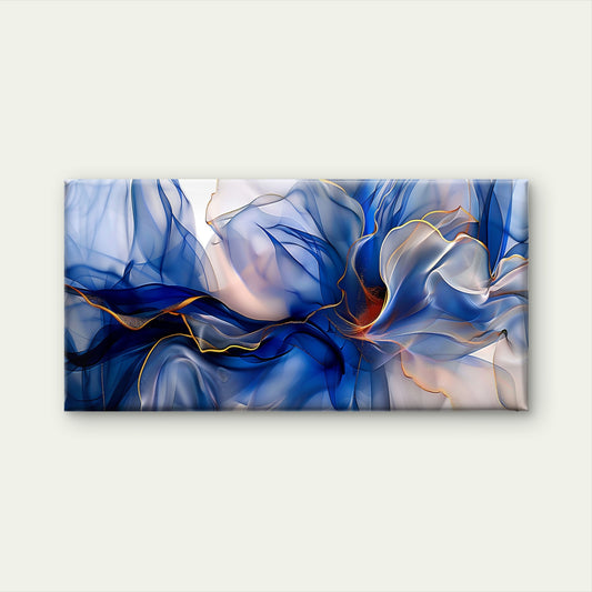 Abstract Blue Gold Swirls Wall Art Canvas Office Home Room Framed 120x60cm