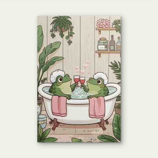 Frogs Sharing a Cup Metal Print Ready to Hang