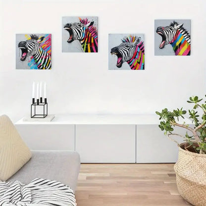 4pcs Vibrant Zebra  Wall Art Canvas Framed