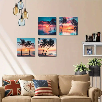 4pcs Coconut Beach sunset Elegant CB  Wall Art Canvas Framed