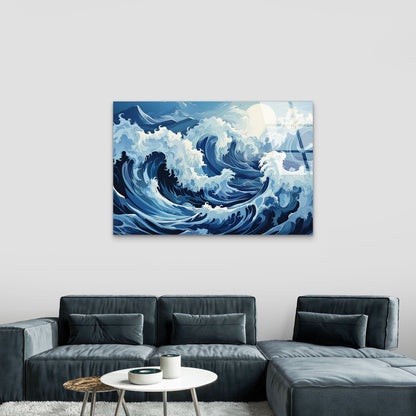 Japanese Great Wave Ocean Blue Acrylic  Glass Printing Wall Art Australian Made Quality
