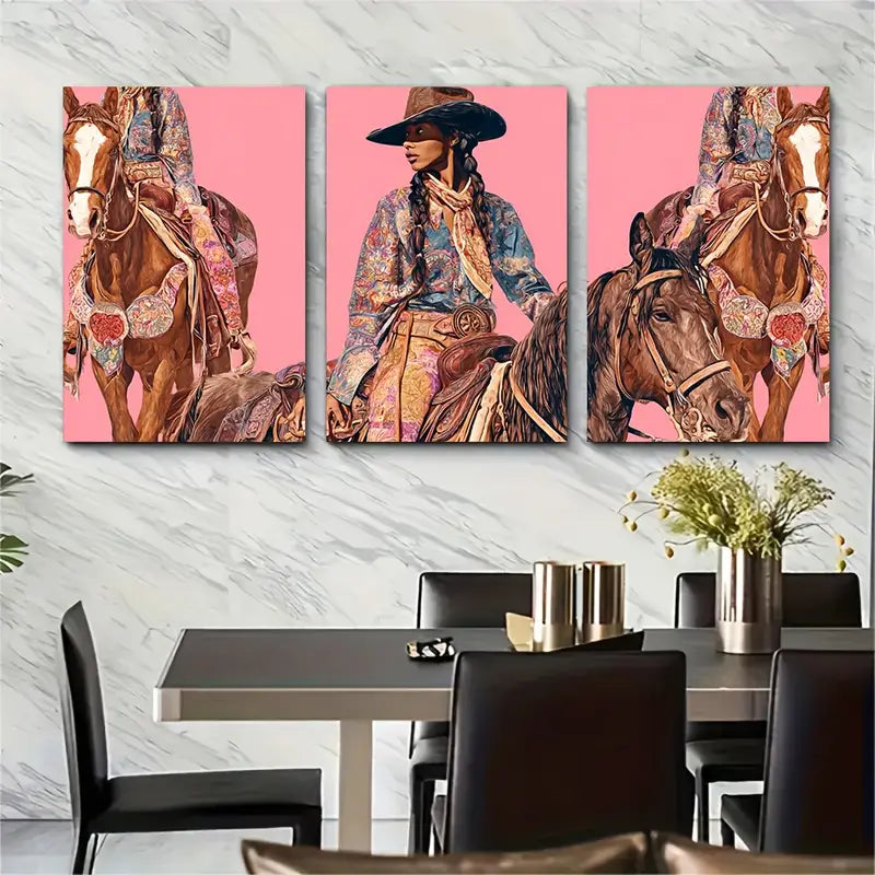 3pcs Western Cowgirl Wall Art Metal Print Ready to Hang Art