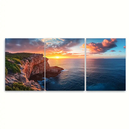 3pcs Kangaroo Island Sunset Coastal Australia Wall Art Set Canvas Framed 50x70cm - High Quality Print 100% Australian Made Wall Canvas Ready to Hang