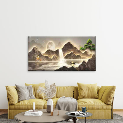 Moonlit Serenity Mountain Water Wall Art Canvas Office Home Room Framed 120x60cm
