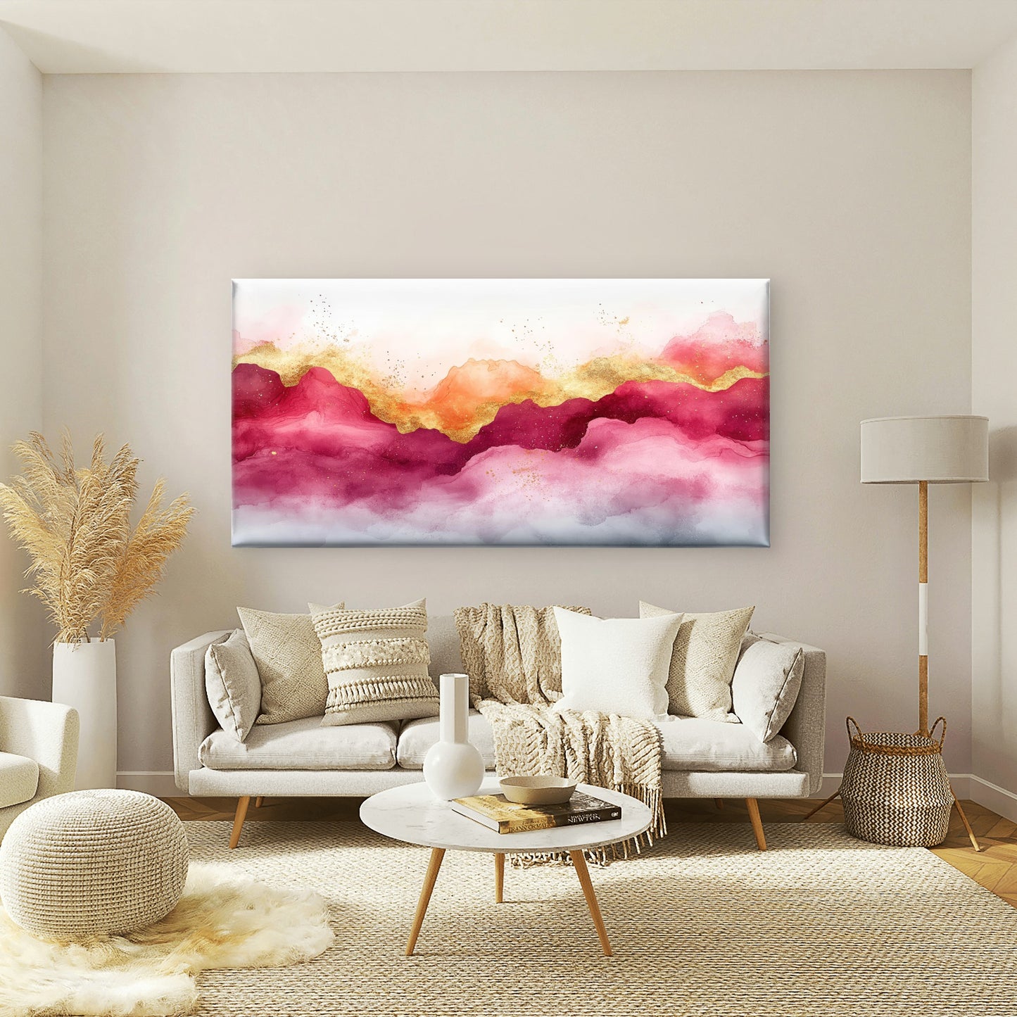 Abstract Crimson Golden Horizon Wall Art Canvas Office Home Room Framed 120x60cm