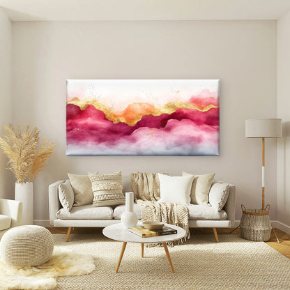 Abstract Crimson Golden Horizon Wall Art Canvas Office Home Room Framed 120x60cm