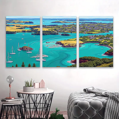 3pcs Coastal Sailboat Lighthouse Seaside Scene Wall Art Set Canvas Framed 40x60cm - High Quality Print 100% Australian Made Wall Canvas Ready to Hang - Bella Home Decor