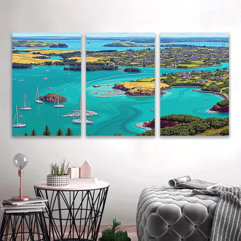 3pcs Coastal Sailboat Lighthouse Seaside Scene Wall Art Set Canvas Framed 50x70cm - High Quality Print 100% Australian Made Wall Canvas Ready to Hang - Bella Home Decor