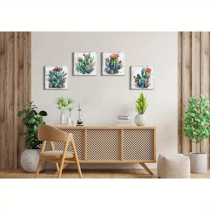 4pcs Cactus Decor Succulen Wall Art Canvas Framed