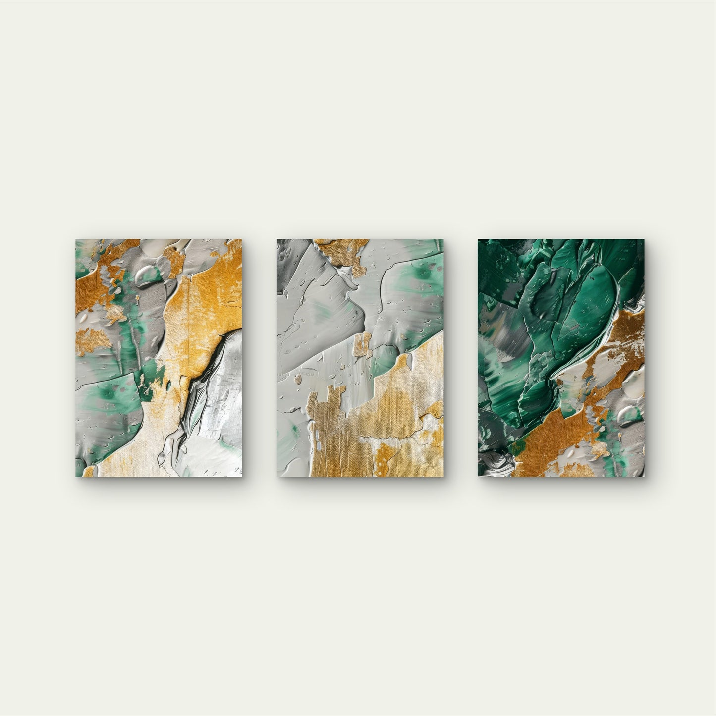 3pcs Heavy Textured Teal Mint Gold Abstract   Wall Art Set Canvas Framed 50x70cm - High Quality Print 100% Australian Made Wall Canvas Ready to Hang