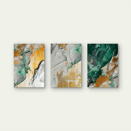 3pcs Heavy Textured Teal Mint Gold Abstract Wall Art Set Canvas Framed 50x70cm - High Quality Print 100% Australian Made Wall Canvas Ready to Hang