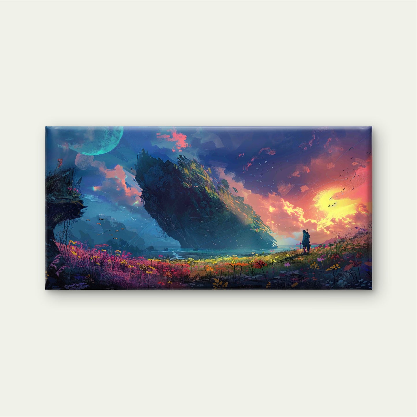 Figure Gazing At The Floating Wall Art Canvas Office Home Room Framed 120x60cm