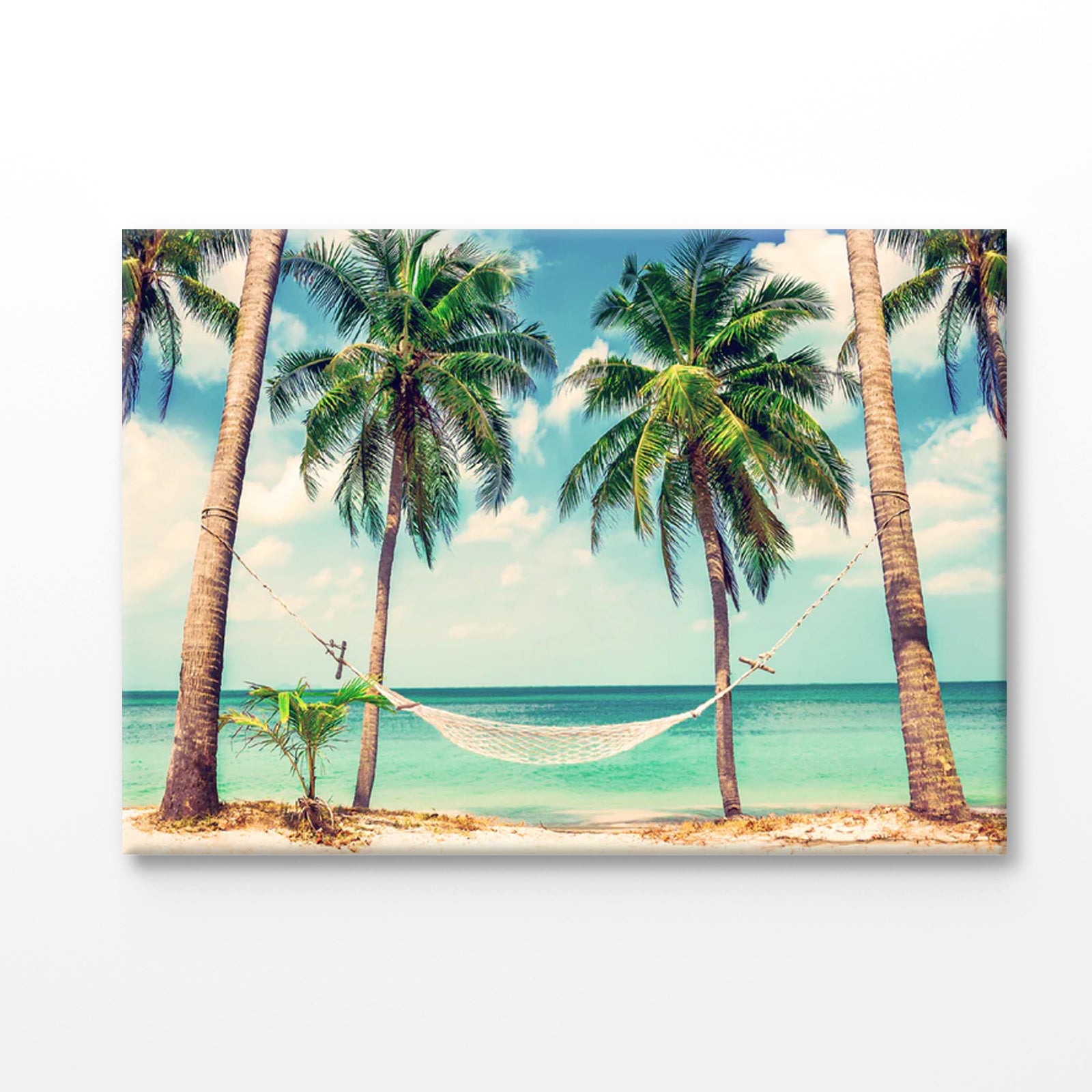 Bella Home Hammock with Palm Trees near Sea Print Canvas Ready to hang