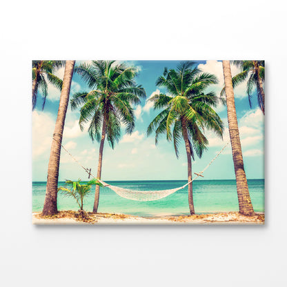 Bella Home Hammock with Palm Trees near Sea Print Canvas Ready to hang