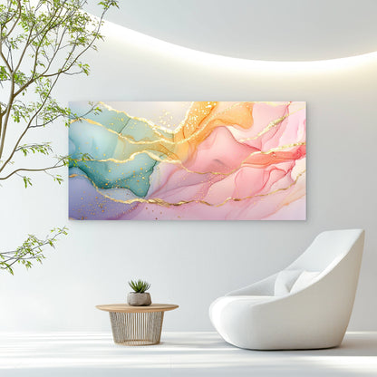 Soft Pastel Golden Flow Wall Art Canvas Office Home Room Framed 120x60cm - Bella Home Decor