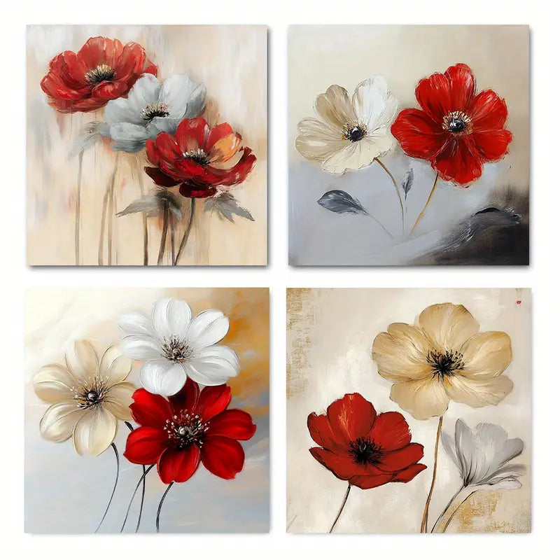4pcs Colorful daisies floral plant  CD   Wall Art Canvas Framed