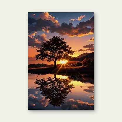 Landscape with Vibrant Sky & Calm Lake 60x90cm Metal Print Ready to Hang