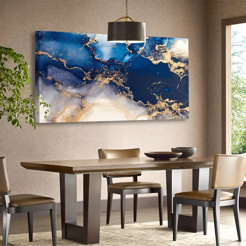 Abstract Blue Quasi-Golden Deep Blue Ocean Wall Art canvas office home room framed 120x60cm - Bella Home Decor