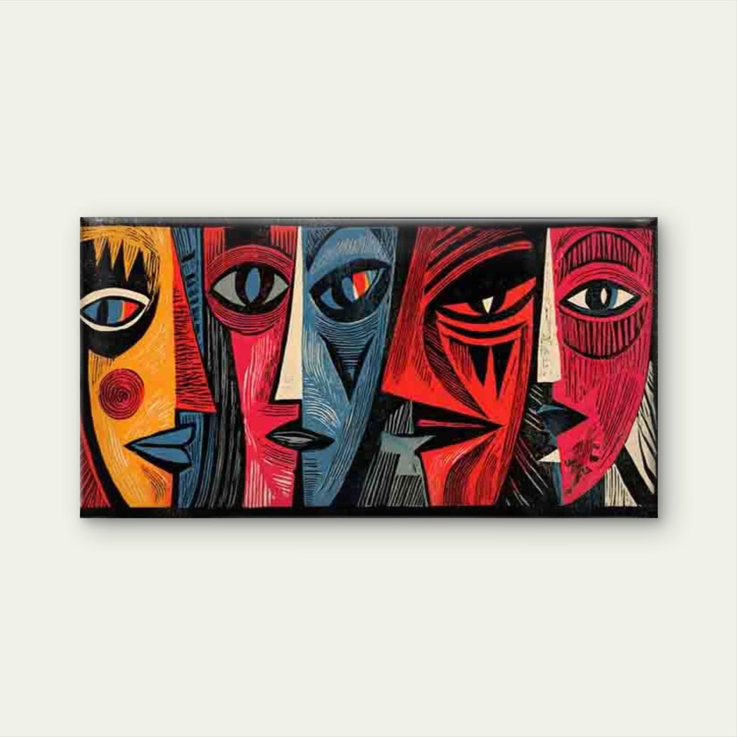 Abstract Face Vibrant Colors Wall Art Canvas Office Home Room Framed 120x60cm