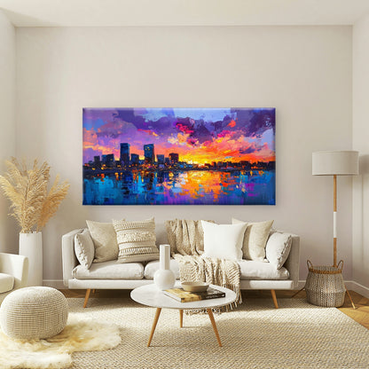 Vivid Sunset City Skyline Wall Art Canvas Office Home Room Framed 120x60cm - Bella Home Decor